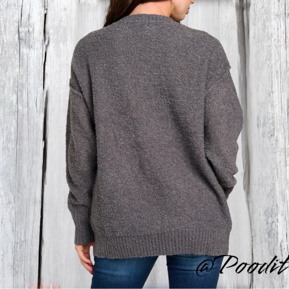 PEACH LOVE CALIFORNIA ever so soft sequin star charcoal sweater sz S M L - Picture 5 of 9